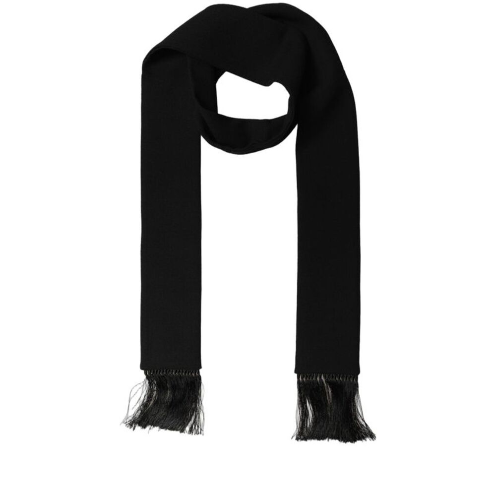 Dolce & Gabbana Men Black Wool Knitted Fringed Foulard Men's Scarf